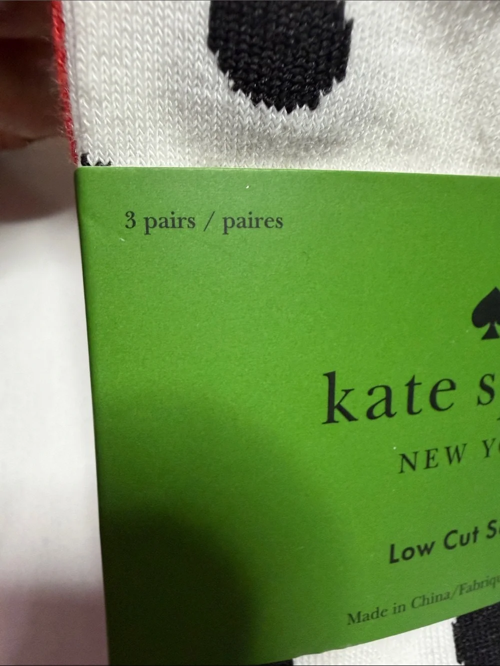 kate spade white polka‎ dot ankle socks with red ladybug